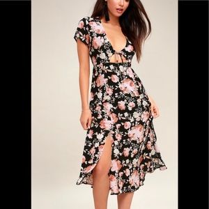 BEST DAY OF MY LIFE BLACK FLORAL PRINT MIDI DRESS